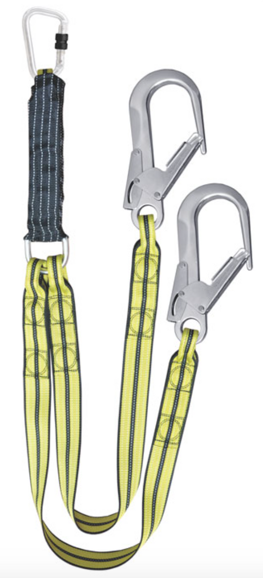 1.5m ATEX Shock Absorbing Twin Webbing Lanyard with Scaff Hooks 1.5m