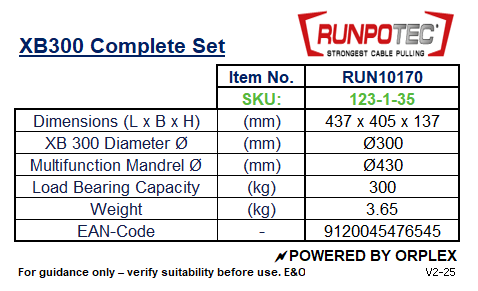 Product Specifications Table for RUNPOTEC XB300 Complete Set