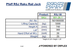 Pfaff RSJ 5000kg Raku Rail Jack