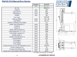 Pfaff HV 0516 Manual Drive Stacker – 500kg, 1600mm Lift