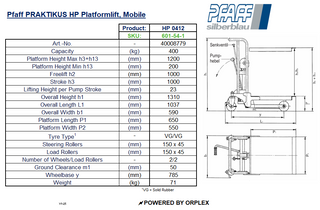 Pfaff PRAKTIKUS HP Mobile Platform Lift – 400kg Capacity, 1200mm Lift