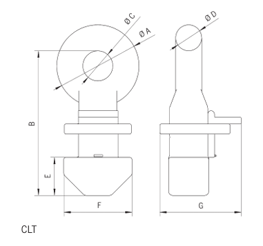 Technical Drawing with dimensions labelled of Yellow Camlok CLT Vertical Container Lifting Lug
