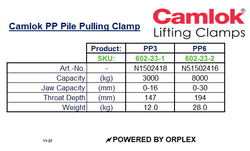 Camlok PP 3000kg Pile Pulling Clamp