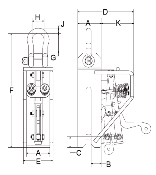 Technical Drawing with dimensions labelled for Yellow Camlok CP Pile Pitching Clamp
