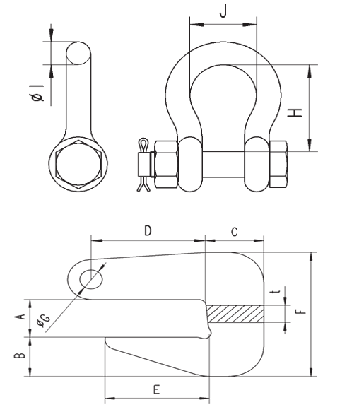 Technical Drawing with Dimensions labelled of Yellow Camlok PH Pipe Hooks