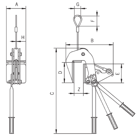 Technical drawing with dimensions labelled of Yellow Camlok TPZ Board Clamp