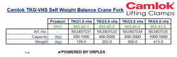 Camlok TKG-VHS 1000kg Self-Balance Crane Forks