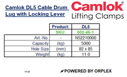 Camlok DL5 5000kg Cable Drum Lugs – Locking Lever