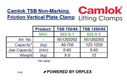 Camlok TSB 1250kg Non-Marking Friction Plate Clamp