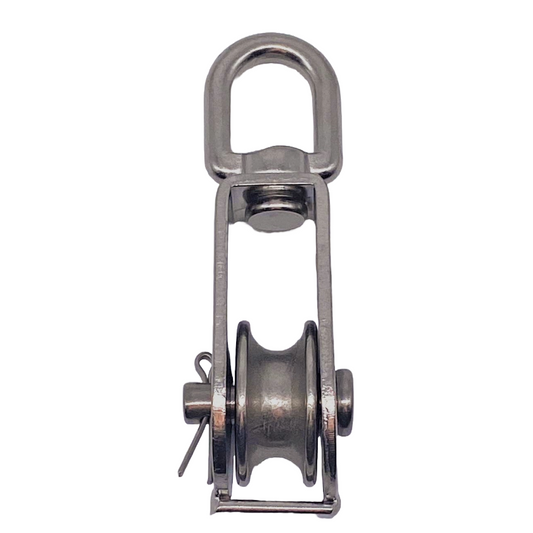 Stainless Steel Single Pulley Block with Swivel Eye Pulley Ø50mm - Max rope Ø10mm