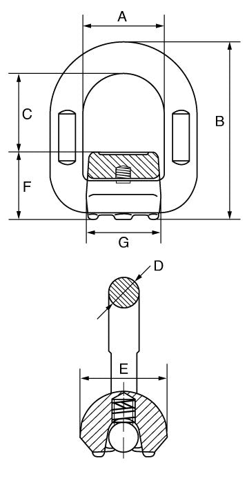 Technical Drawing for GT Cobra Grade 80 Weld on Pivoting D Ring