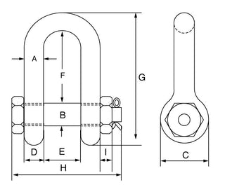 Green Pin Grade 6 Safety Dee Shackles with Bolt and Safety Nut