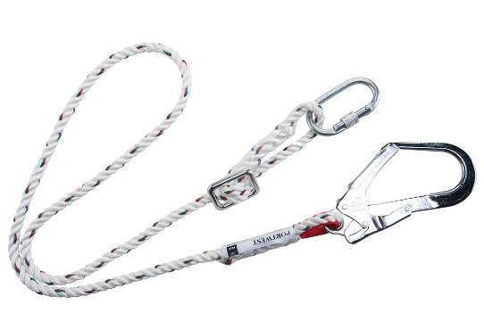Portwest - Adjustable Restraint Lanyard White in colour, length 2m with a single Scaff hook from RiggingUK