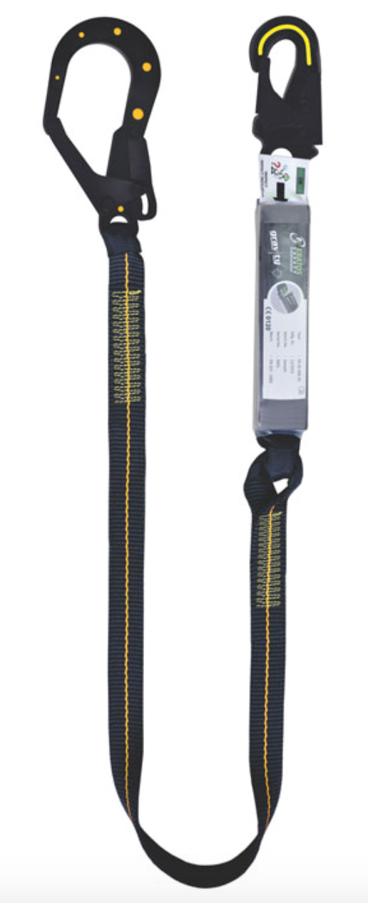2m Dielectric Shock Absorbing Single Webbing Lanyard with Scaff Hook 2m