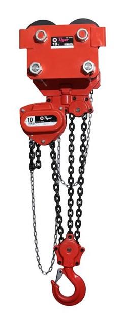 5.0t CAPACITY TIGER COMBINED CHAIN BLOCK & PUSH TRAVEL TROLLEY (TWIN FALL), CCBTP 126-305mm 8m