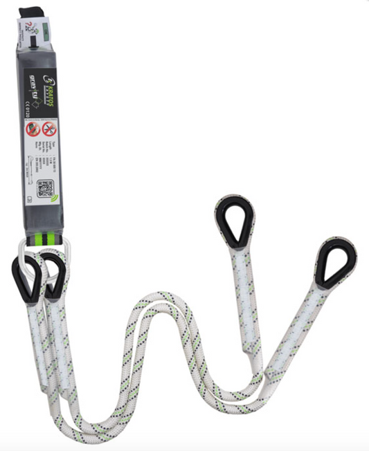 Gravity Y Forked Shock Absorbing Kernmantle 11mm Dia Rope Lanyard with Thimble Eyes 1.3m