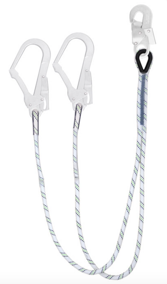 Kratos - 1.0m or 1.5m Y Forked Restraint Kernmantle Twin Lanyard with Scaff Hooks