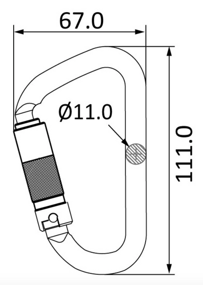 Dimensions for Steel Triple Action Locking Keylock Karabiner