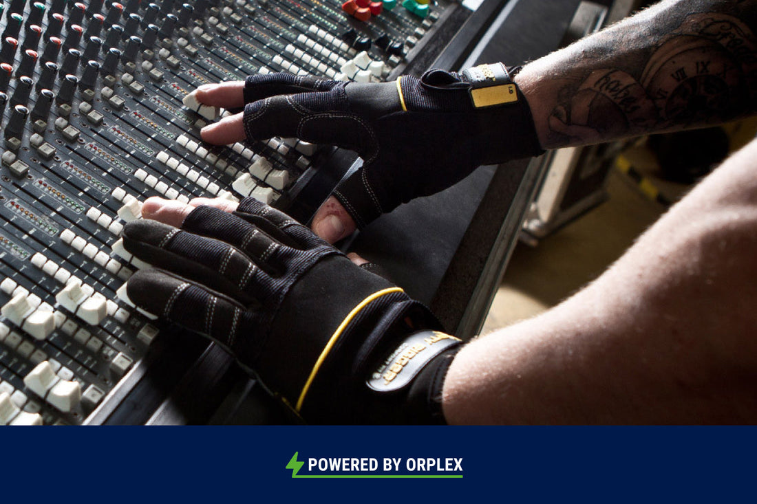 Featured blog image showing use of work gloves while operating a sound desk