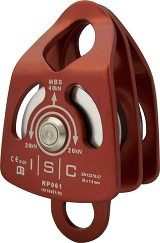  ISC Small Double Prussik Pulley with Becket - Aluminium - MBS 40kN - Max Rope Dia 13mm Roller Bearing