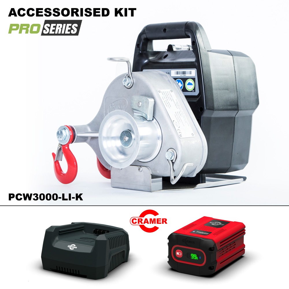PCW3000-LI-K Battery | 1000kg Capstan Winch Kit - Inc Battery & Charger