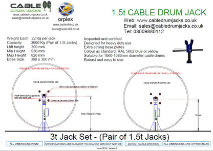 3.0t  Cable Drum Jack Set - Manual Screw Type - from JACKITUP - General Arrangement Drawing