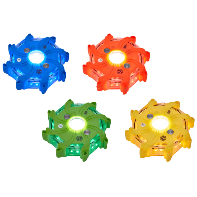 Pulsar Pro Rechargeable Hazard Warning Light by NightSearcher in blue, red green, and yellow