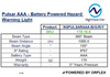 Product specification sheet for NightSearcher Pulsar AAA battery-powered hazard warning light