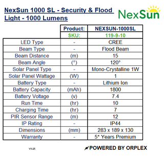 NexSun 1000 SL - 1000 Lumens - Security & Flood Light