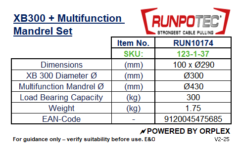 Product Specification Table for RUNPOTEC XB300 + Multifunction Mandrel Set