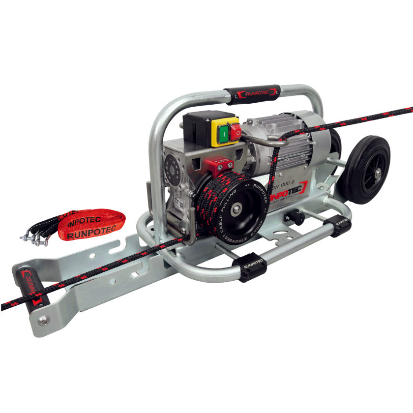 RUNPOTEC - 230V Capstan Winch CW 800 E Including Steel Trolley Mounting Rail And Strap - Max Pulling Force 800kg