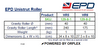Technical specifications of EPD Unistrut Rollers with dimensions and weights listed.