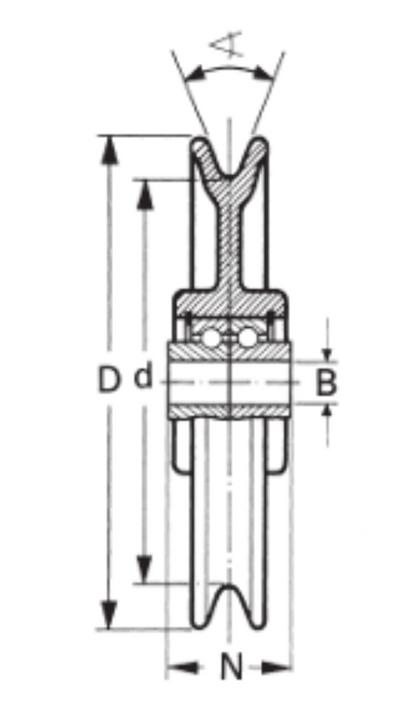 Technical Drawing of WEBI Galvanised Cast Iron Single Pulley, Type ETT-74