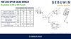 Technical specification sheet for the Gebuwin HW 200 Spur Gear Winch
 alongside labelled line drawings of the winch 