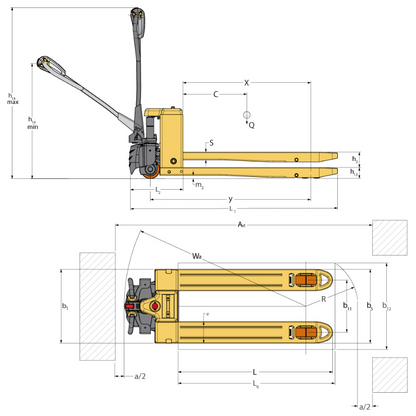 Diagram of Dimensions for GT Electric Pallet Truck