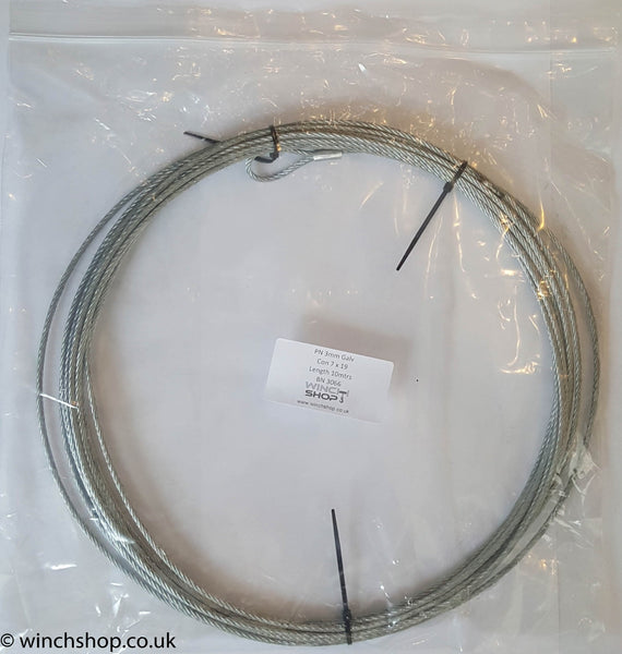 3mm 7 x 19 Galvanised Wire Rope, 10 metres long with Soft Eye from RiggingUK