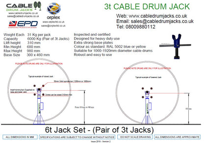 6.0t  Cable Drum Jack Set - Manual Screw Type - from JACKITUP general arrangement and dimensions 