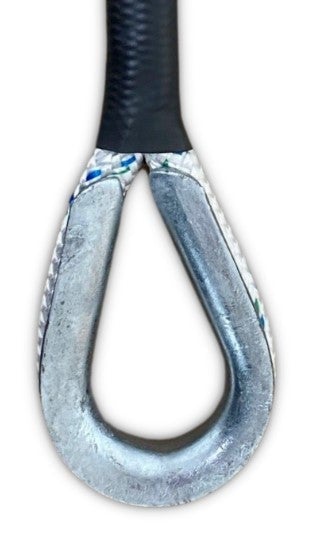 Spliced Galvanised Eye end of Orptech Polyester Pulling Rope Double Braid White with Blue Fleck