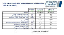 Pfaff HW-CS 800kg Stainless Steel Spur Gear Drive Manual Wire Rope Winch