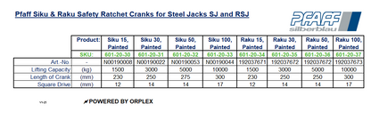 Pfaff Cranks for Steel Jacks SJ and RSJ