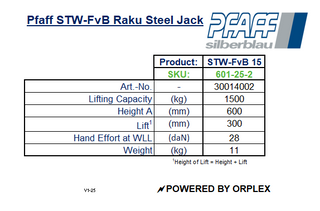 Pfaff STW-FvB 1500kg Raku Steel Jack