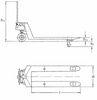 Technical Drawing of Pfaff HU VATP Stainless Steel Pallet Truck with dimensions labelled