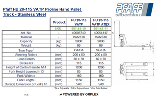 Pfaff HU VATP Proline Stainless Steel Pallet Truck – 2000kg