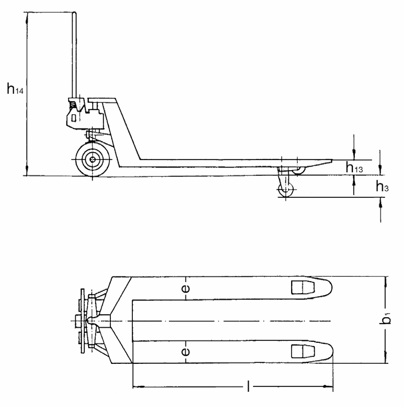 Technical Drawing of Pfaff HU Proline Hand Pallet Truck
