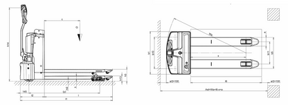 Pfaff EGU PS 14 Electric Pallet Truck Technical Drawing showing Dimensions