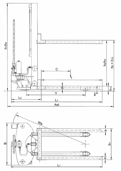 Technical Drawing showing dimensions labelled of Pfaff HV Manual Drive Stacker