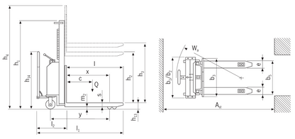 Technical Drawing of Pfaff ESH PSE Manual Stacker with Dimensions Labelled