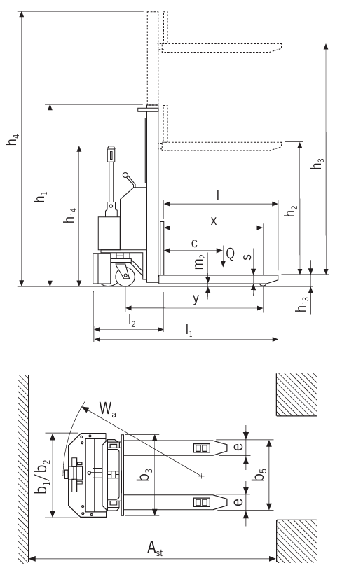 Technical Drawing of Pfaff EGV PSL 1016 II Electrical Pedestrian Stacker