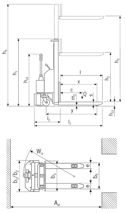 Technical Drawing of Pfaff EGV PSL 1016 II Electrical Pedestrian Stacker