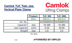 Camlok TJC 300kg Twin Jaw Vertical Plate Clamp